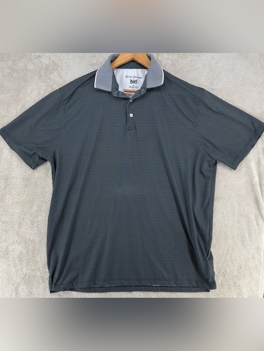 Hickey Freeman Golf Polo Shirt XL Gray Geometric Performance Stretch Short Sleev